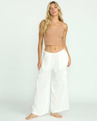 Beach Babe Cargo Elastic Waist Pants - Salt Crystal