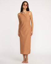 Eyelet Sun Midi Dress Beach Coverup - Rose Brown