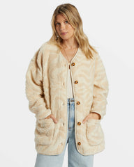 Fireside Cozy Buttoned Fleece Jacket - White Cap