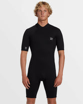 2mm Foil Flatlock Back Zip Short Sleeve Springsuit - Black