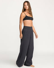 New Waves Gauze Elastic Waist Pants - Black Sands