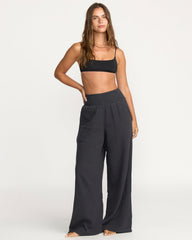 New Waves Gauze Elastic Waist Pants - Black Sands