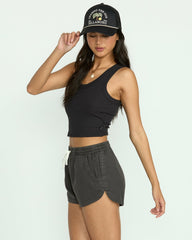 Road Trippin Elastic Waist Shorts - Off Black