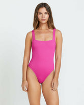 Summer High Square Neck One-Piece Swimsuit - Fiesta Pink