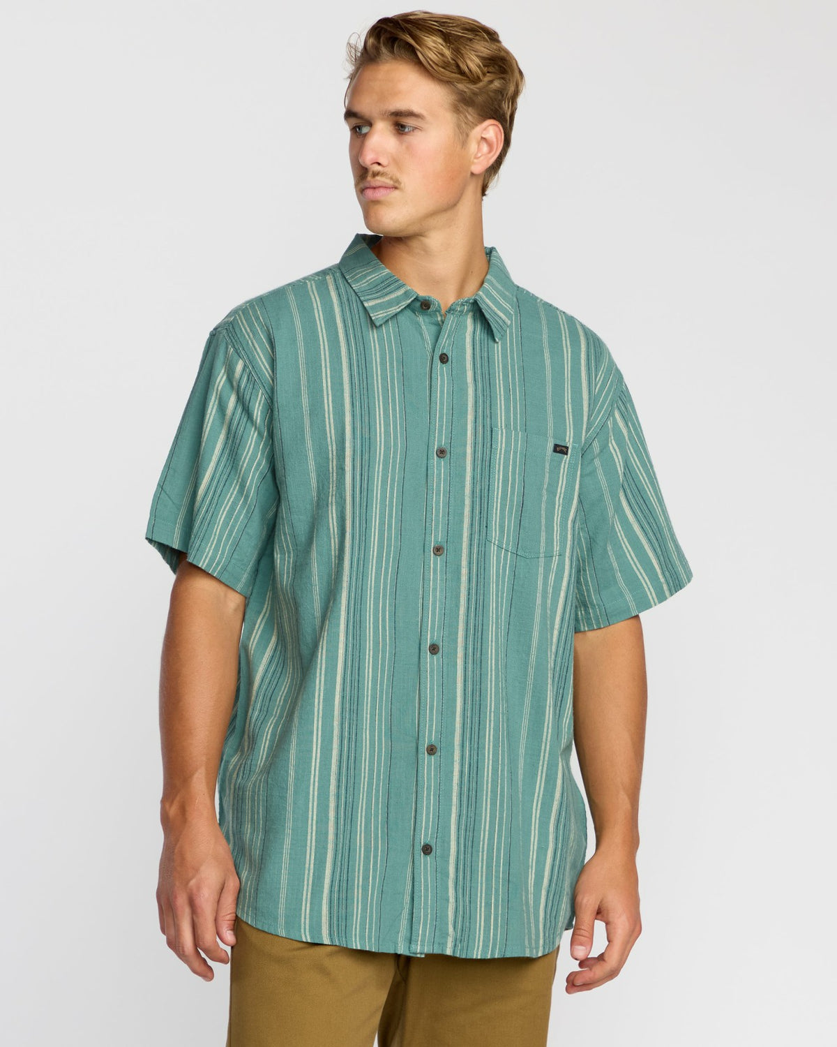 All Day Stripe Short Sleeve Shirt - Sage Green