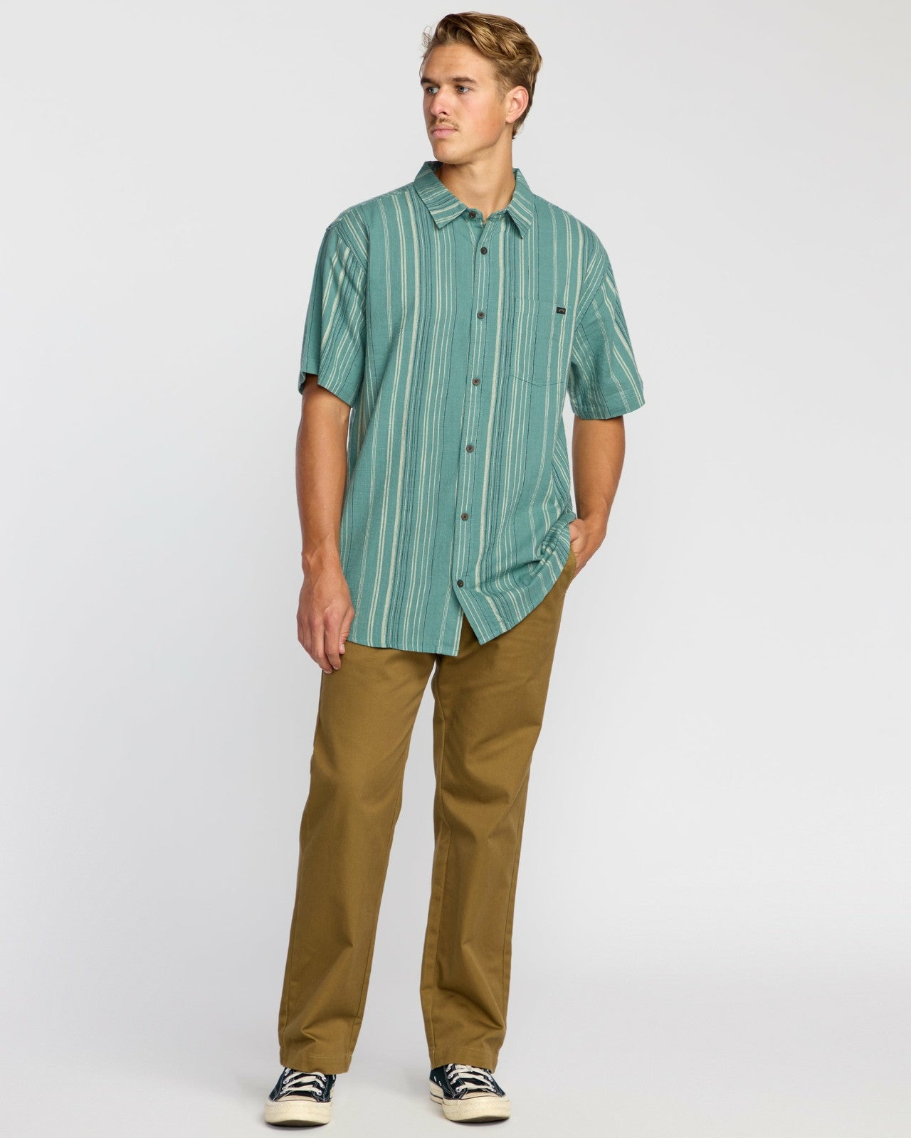 All Day Stripe Short Sleeve Shirt - Sage Green