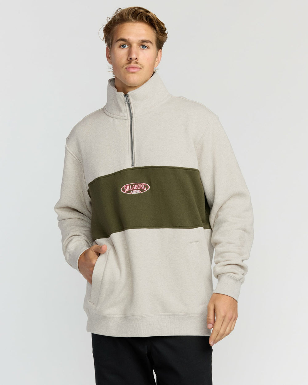 Bad Dog 3/4 Zip Mockneck Sweatshirt - Sand Htr