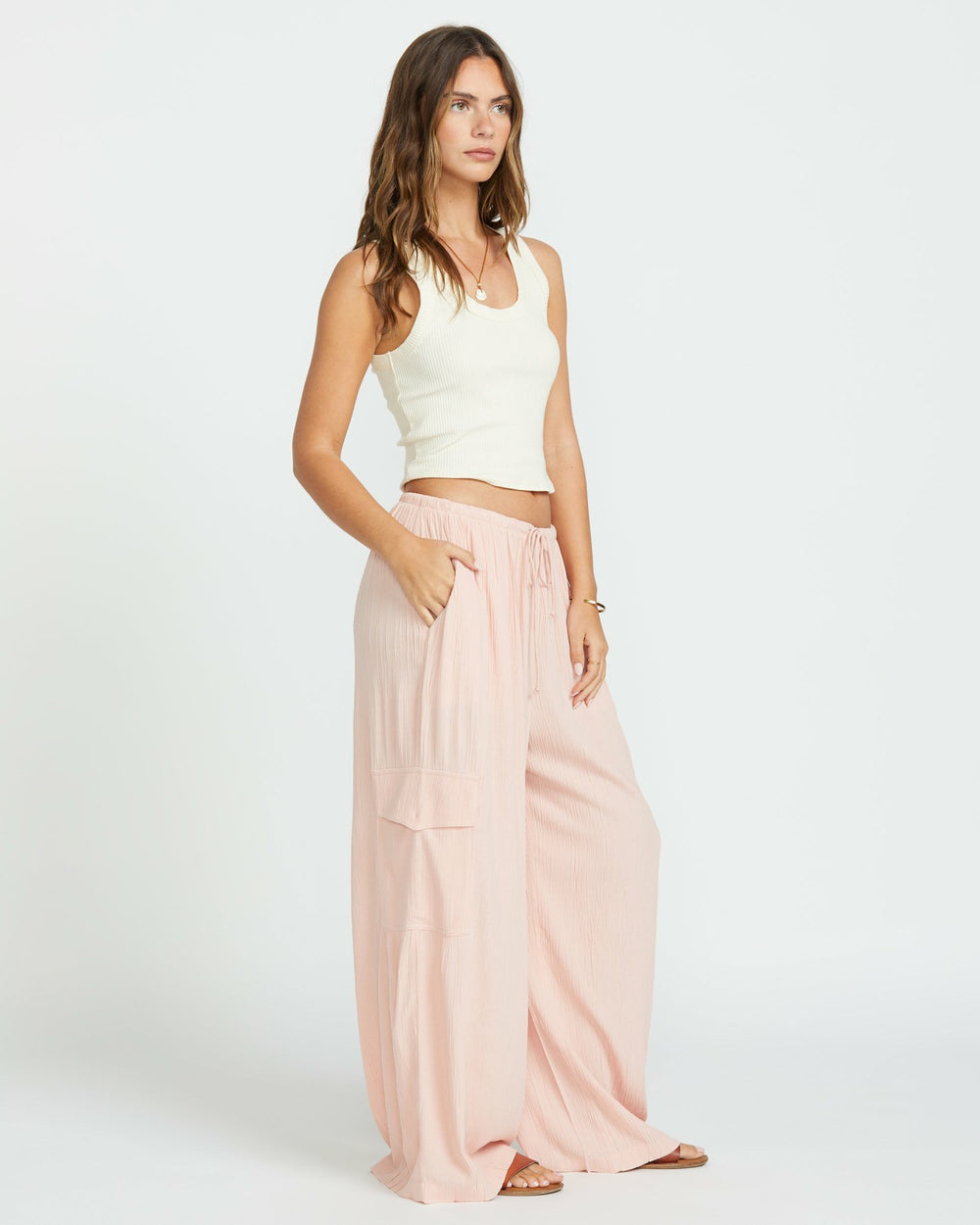 Beach Babe Cargo Elastic Waist Pants - Dusty Peach