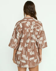 Beach Side Printed Short Sleeve Shirt - Nutmeg