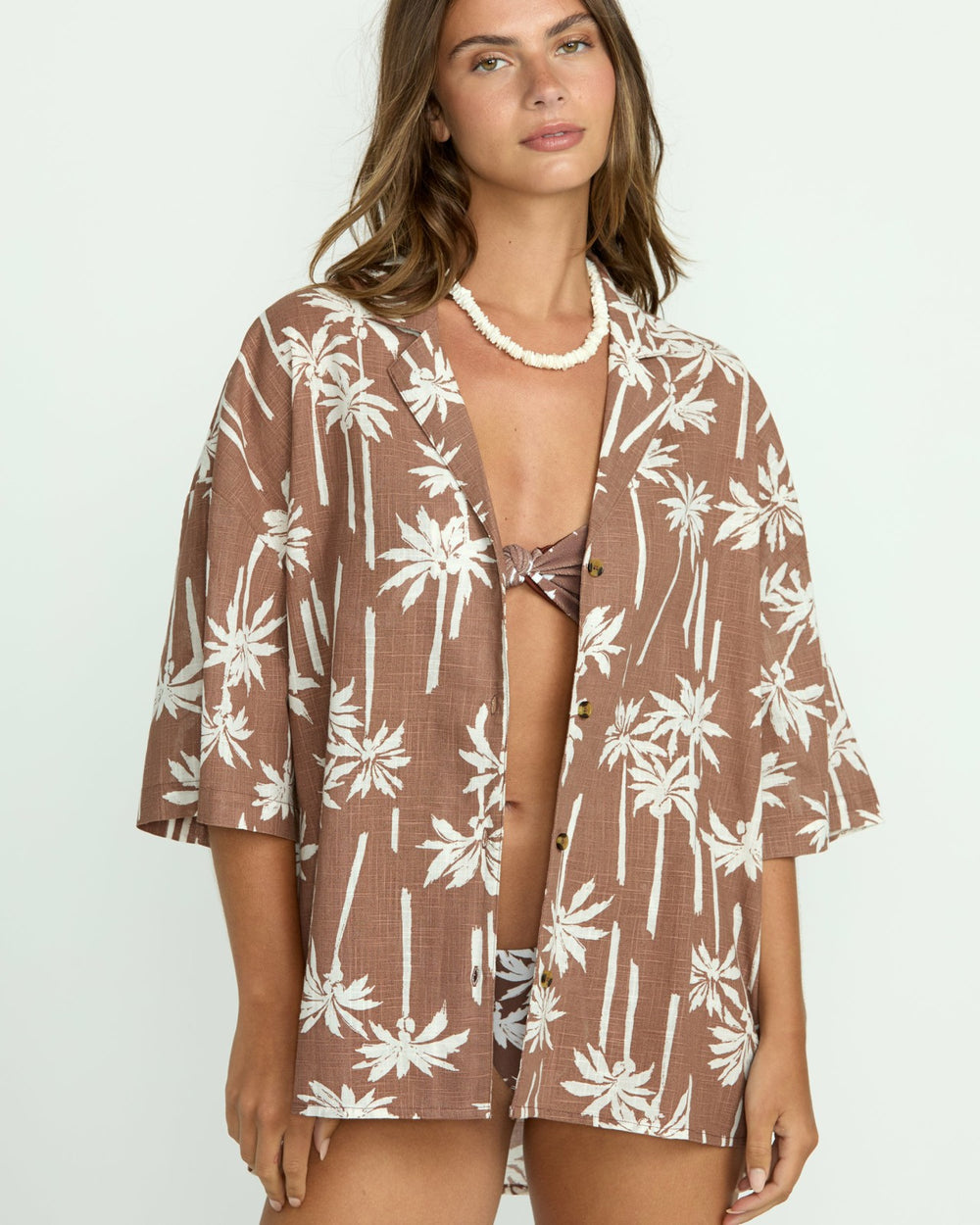 Beach Side Printed Short Sleeve Shirt - Nutmeg