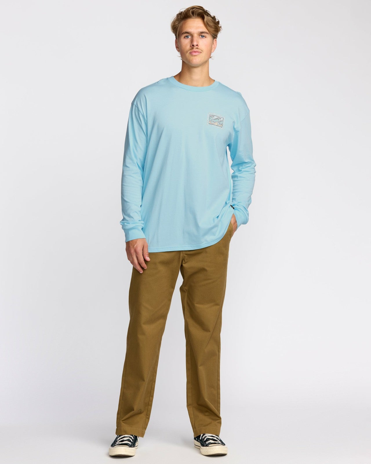 Crayon Wave Regular Long Sleeve T-Shirt - Coastal Blue