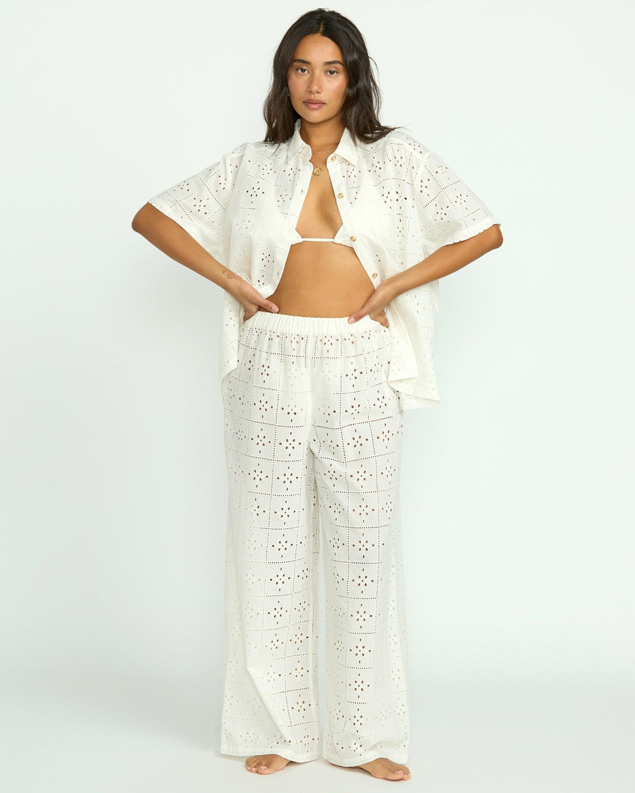 Eyelet Crush Beach Coverup Pants - Salt Crystal