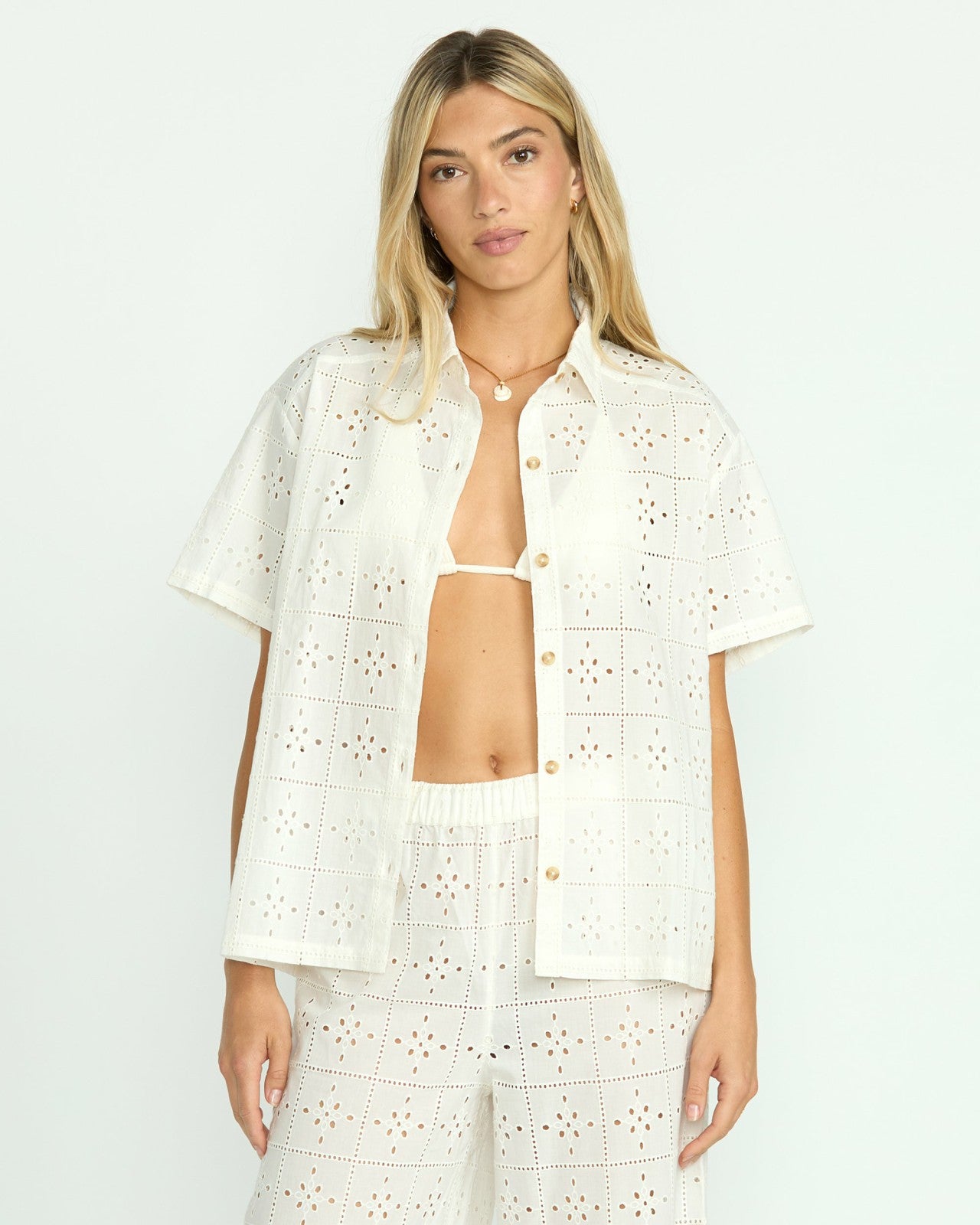 Eyelet Crush Beach Coverup Top - Salt Crystal