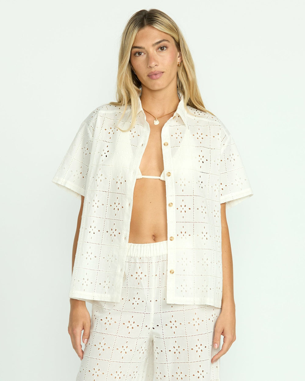 Eyelet Crush Beach Coverup Top - Salt Crystal