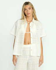Eyelet Crush Beach Coverup Top - Salt Crystal
