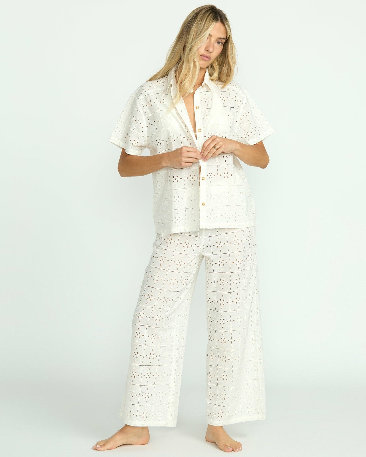 Eyelet Crush Beach Coverup Top - Salt Crystal