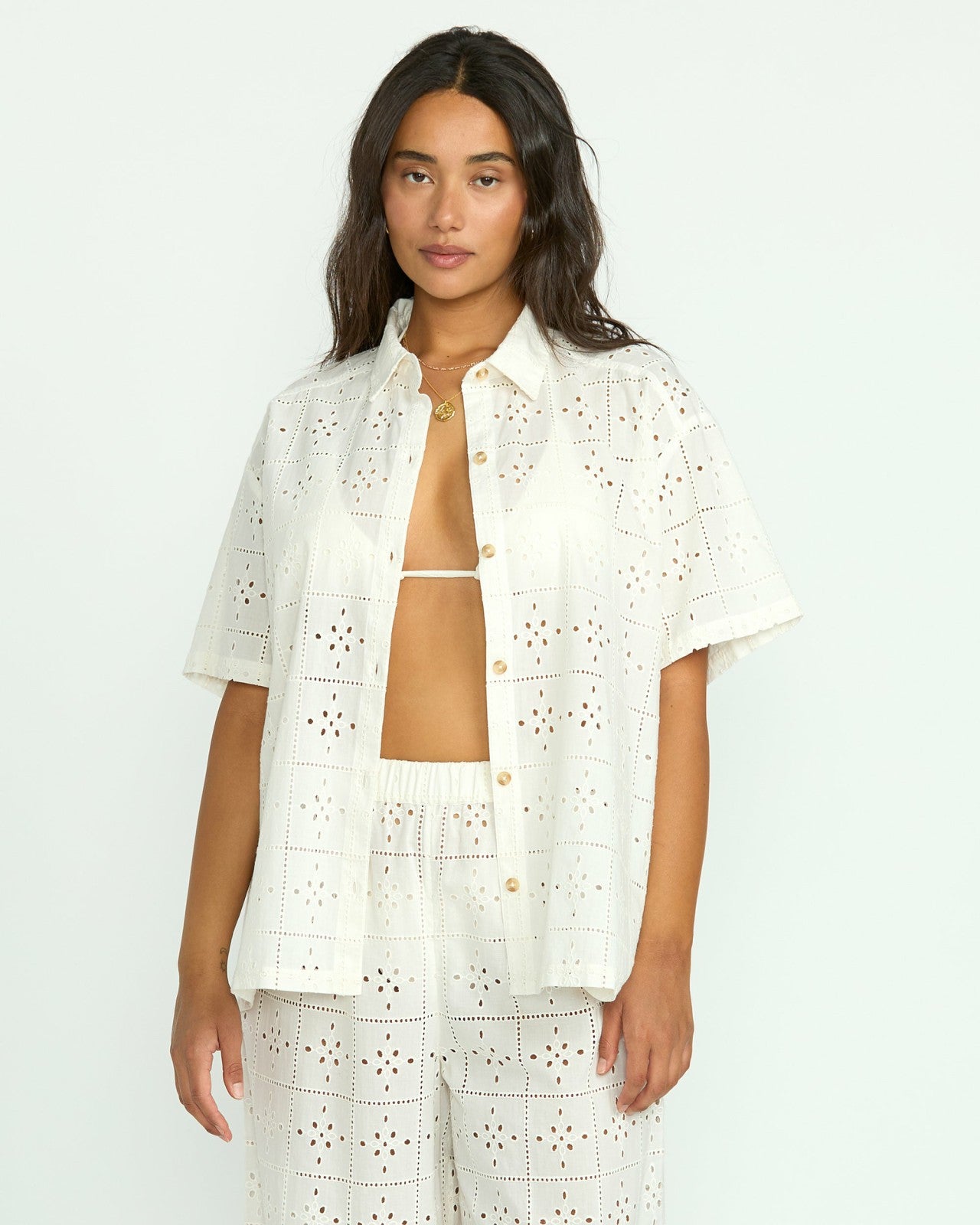 Eyelet Crush Beach Coverup Top - Salt Crystal