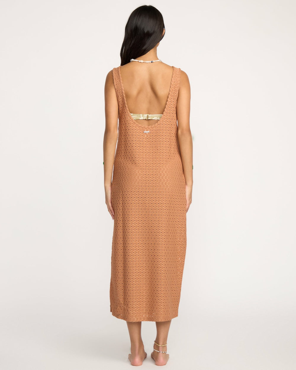 Eyelet Sun Midi Dress Beach Coverup - Rose Brown