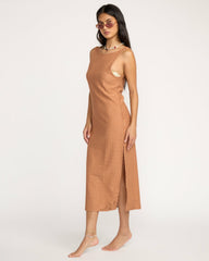 Eyelet Sun Midi Dress Beach Coverup - Rose Brown