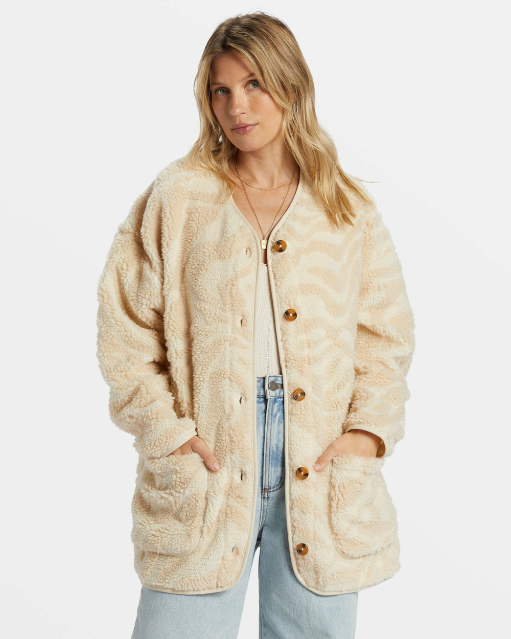 Fireside Cozy Buttoned Fleece Jacket - White Cap