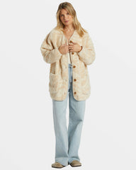 Fireside Cozy Buttoned Fleece Jacket - White Cap