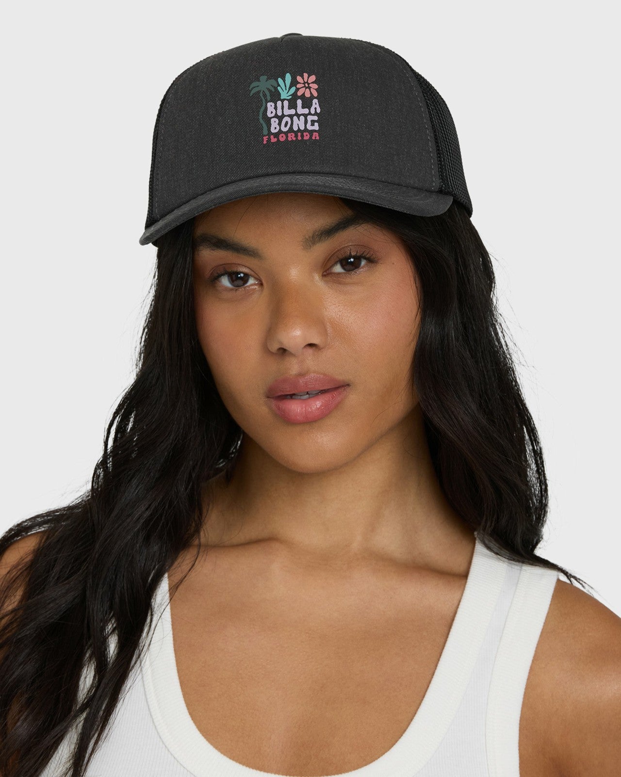 Floral Block Fl Trucker Hat - Black Pebble
