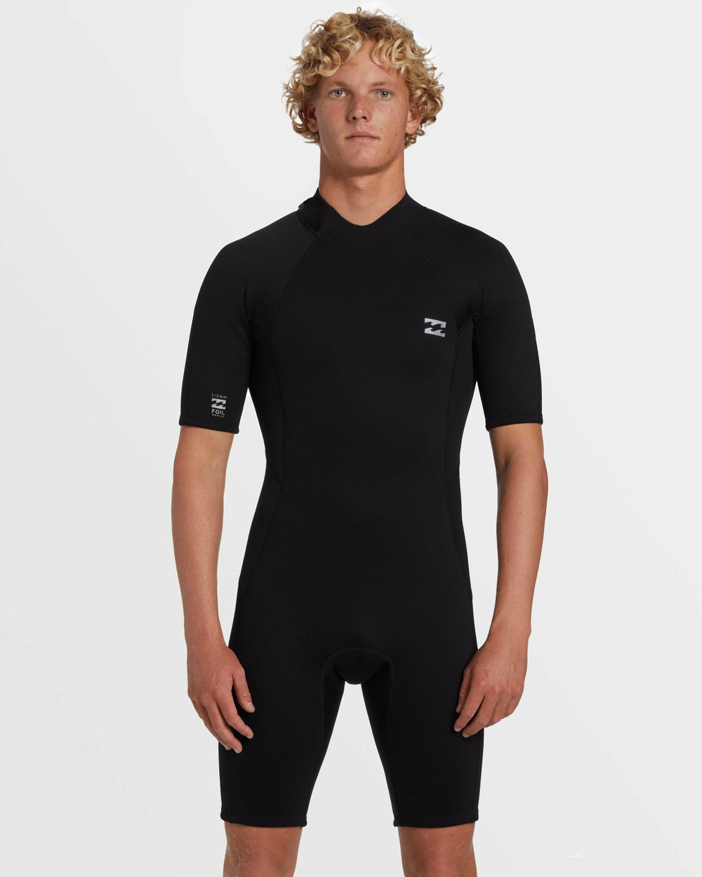 2mm Foil Flatlock Back Zip Short Sleeve Springsuit - Black