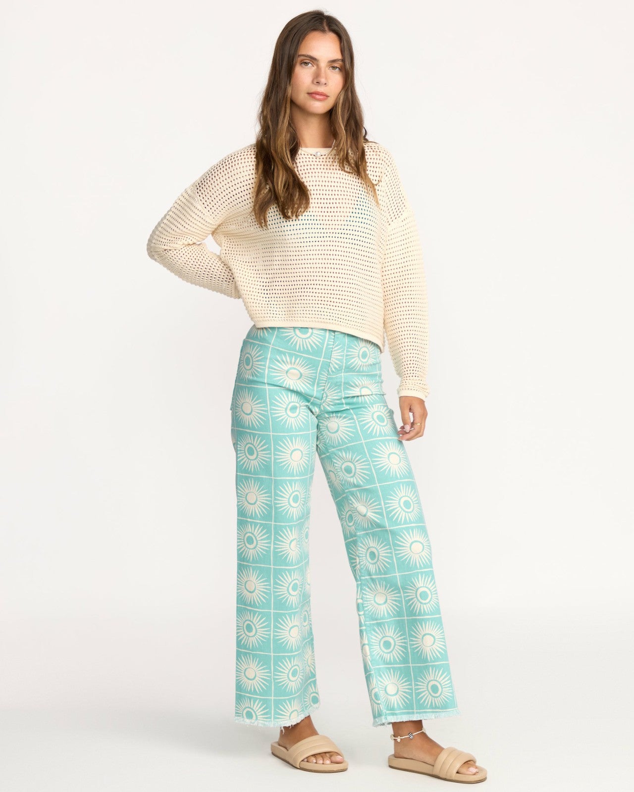 Free Fall Printed Twill Pants - Misty Blue