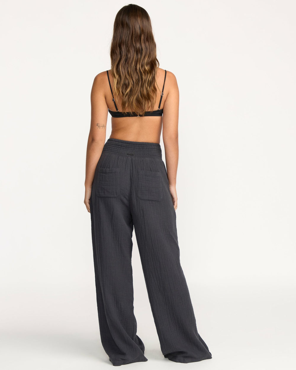 New Waves Gauze Elastic Waist Pants - Black Sands