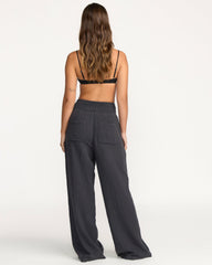 New Waves Gauze Elastic Waist Pants - Black Sands