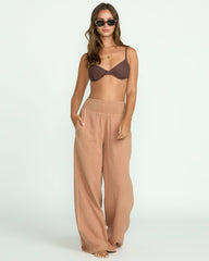 New Waves Gauze Elastic Waist Pants - Rose Brown