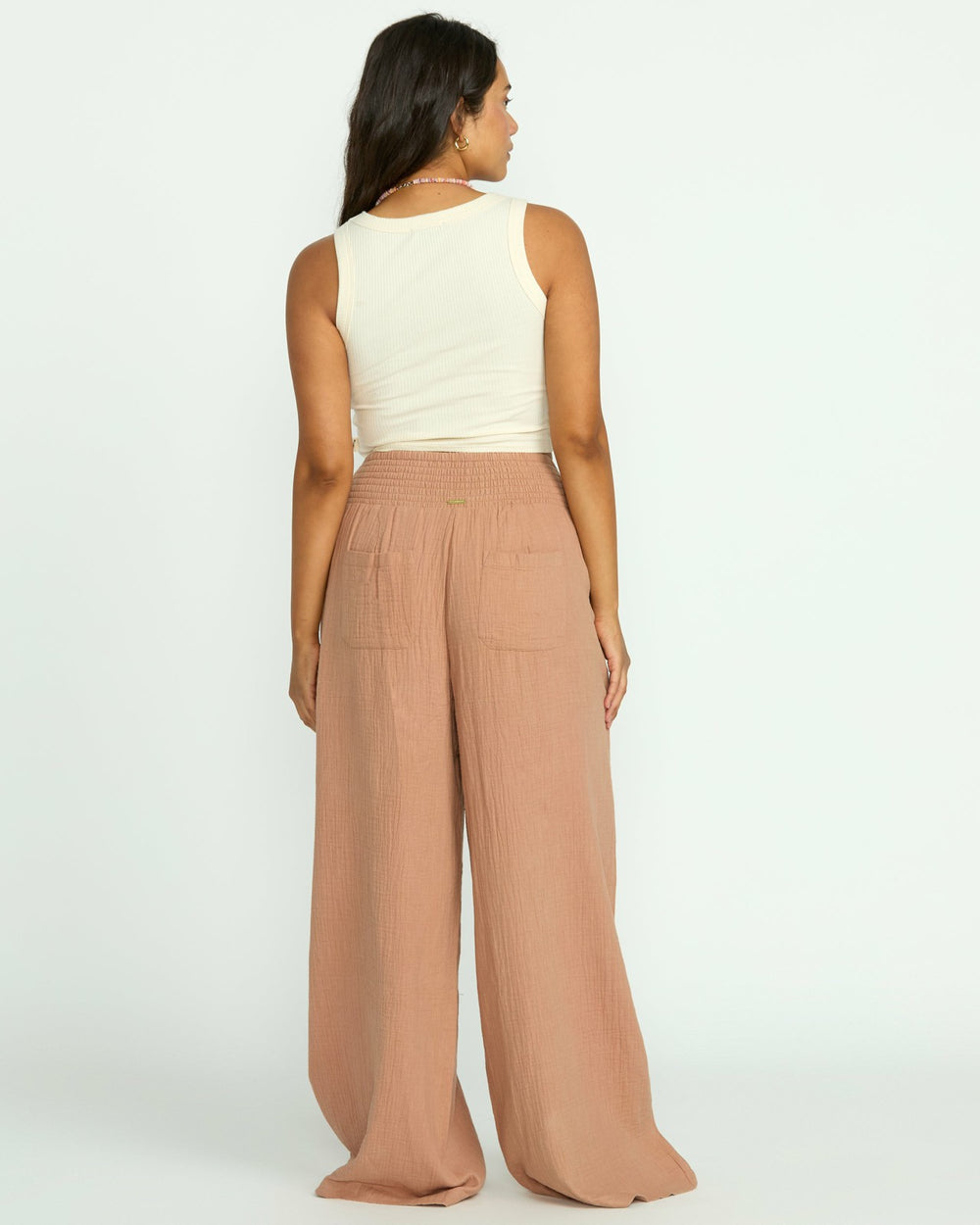 New Waves Gauze Elastic Waist Pants - Rose Brown