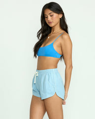 Road Trippin Elastic Waist Shorts - Washed Chambray
