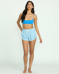 Road Trippin Elastic Waist Shorts - Washed Chambray