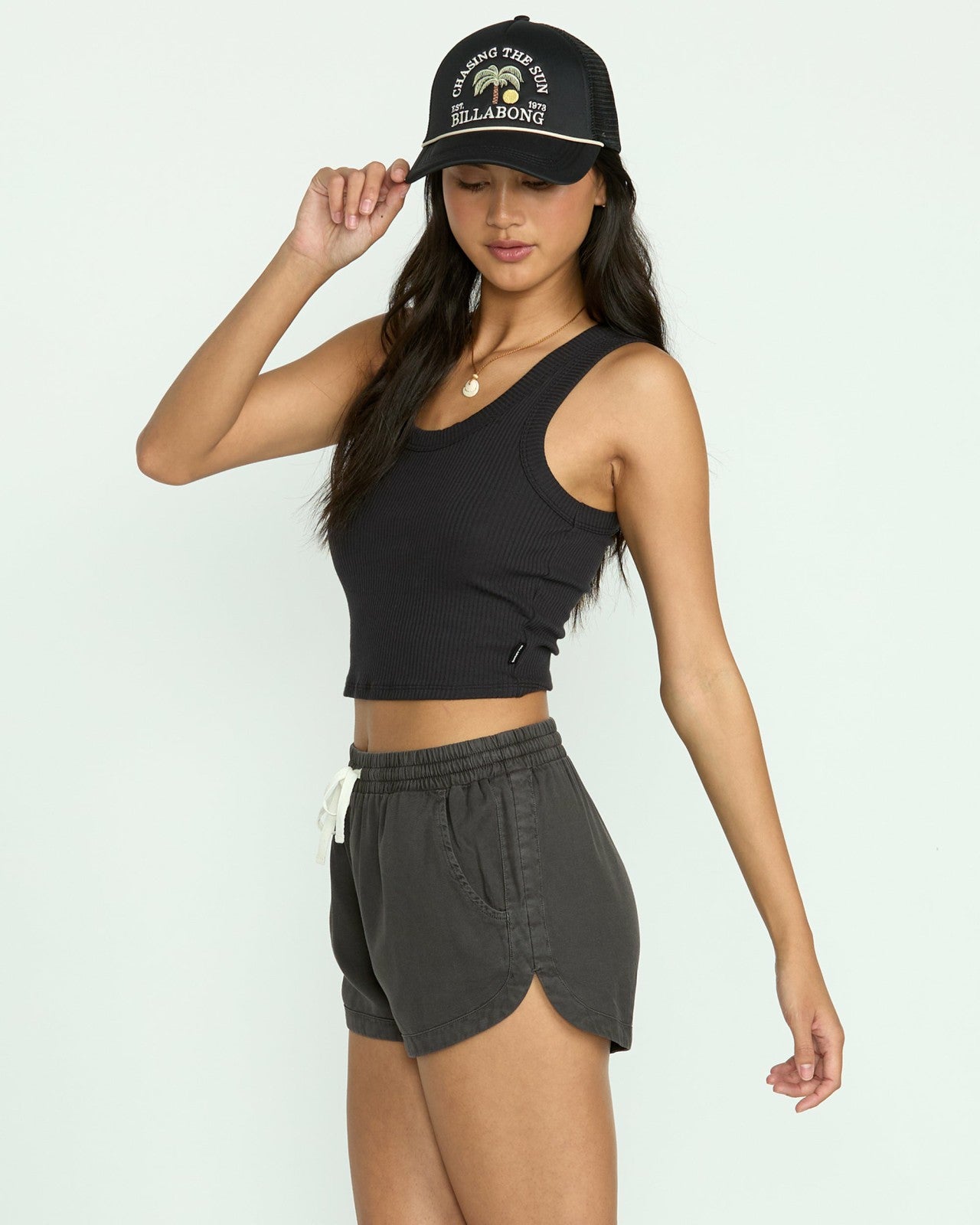 Road Trippin Elastic Waist Shorts - Off Black
