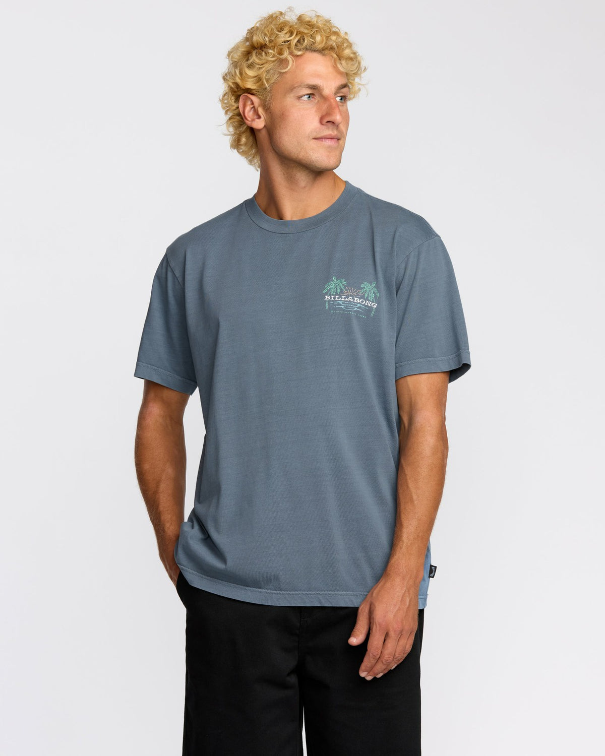 Social Lounge Premium Wave Wash Short Sleeve T-Shirt - Steel Blue