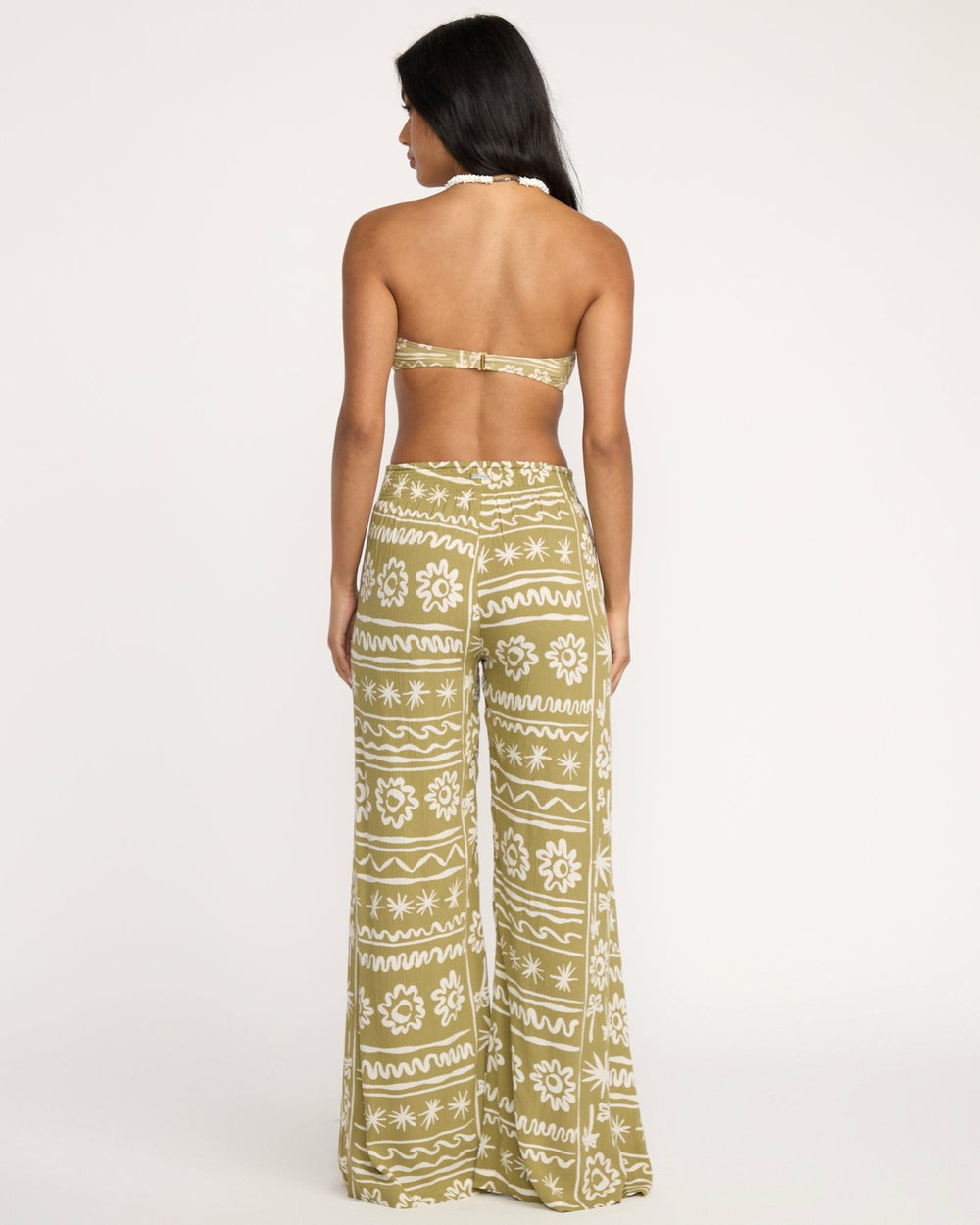 Split Spirit Elastic Waist Pants - Green Tea