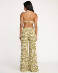 Split Spirit Elastic Waist Pants - Green Tea