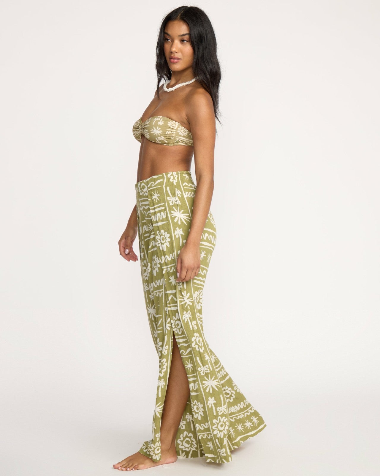 Split Spirit Elastic Waist Pants - Green Tea