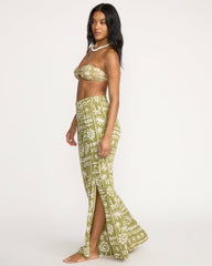 Split Spirit Elastic Waist Pants - Green Tea