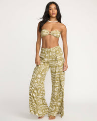 Split Spirit Elastic Waist Pants - Green Tea