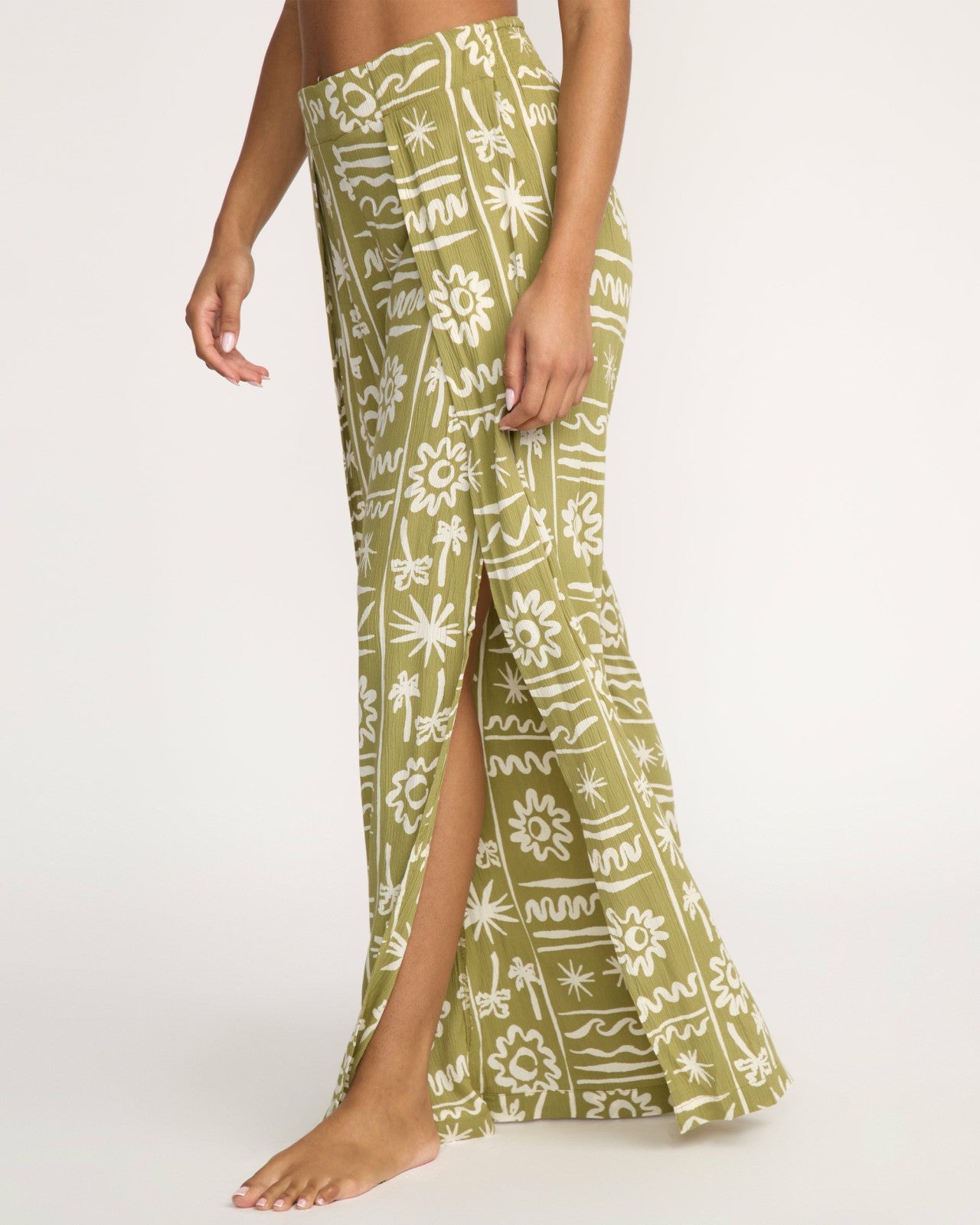 Split Spirit Elastic Waist Pants - Green Tea