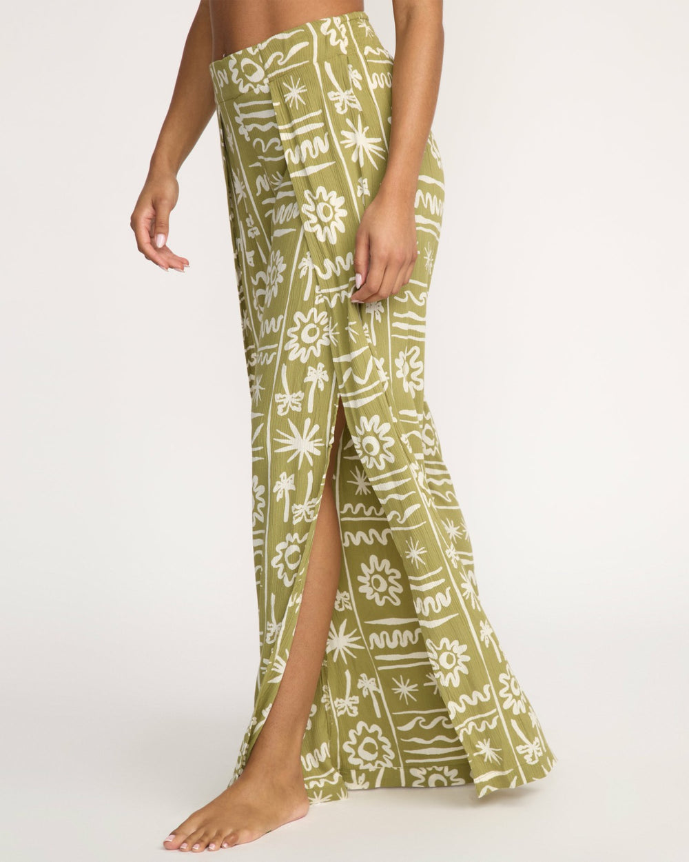 Split Spirit Elastic Waist Pants - Green Tea