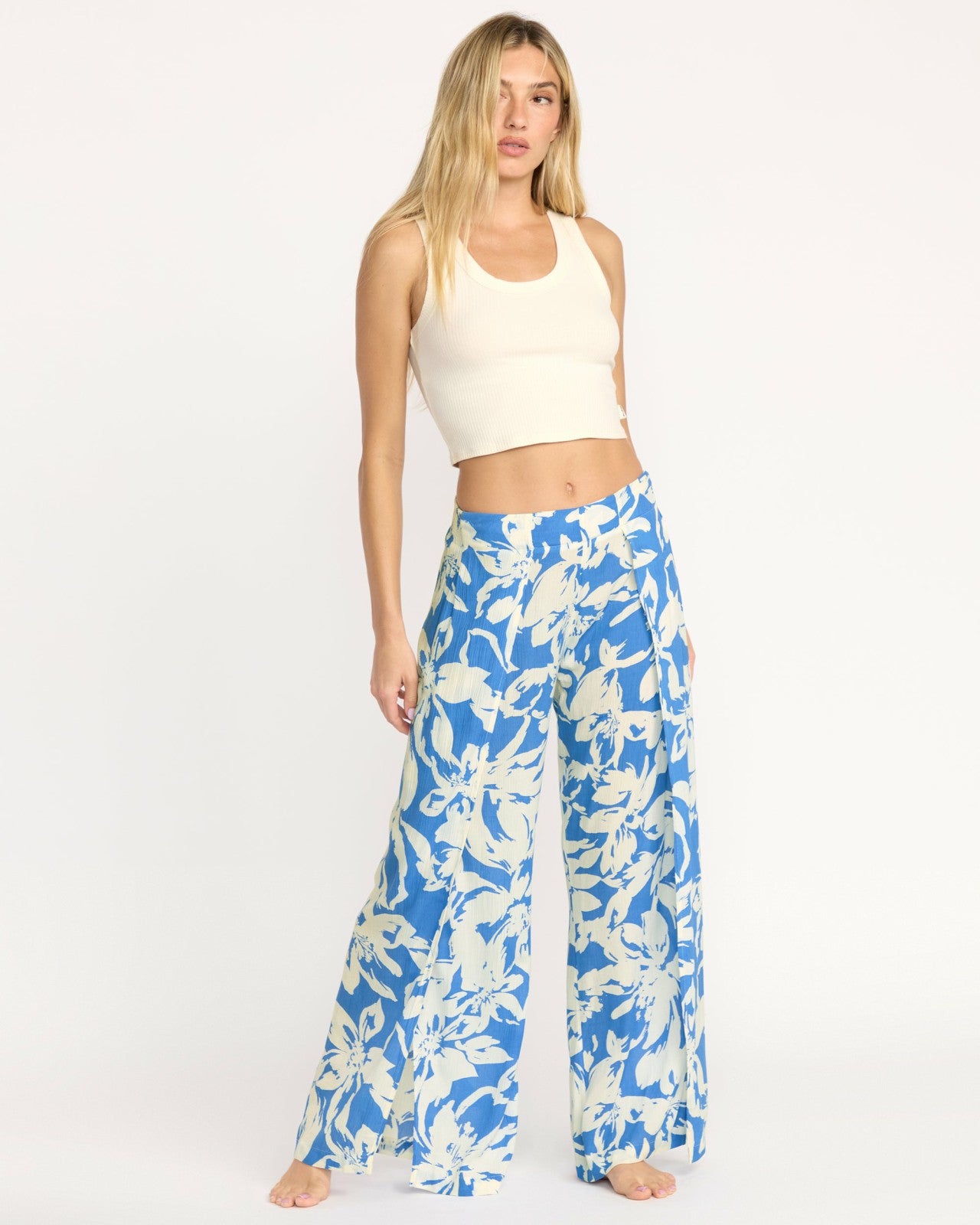 Split Spirit Elastic Waist Pants - True Blue