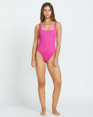 Summer High Square Neck One-Piece Swimsuit - Fiesta Pink