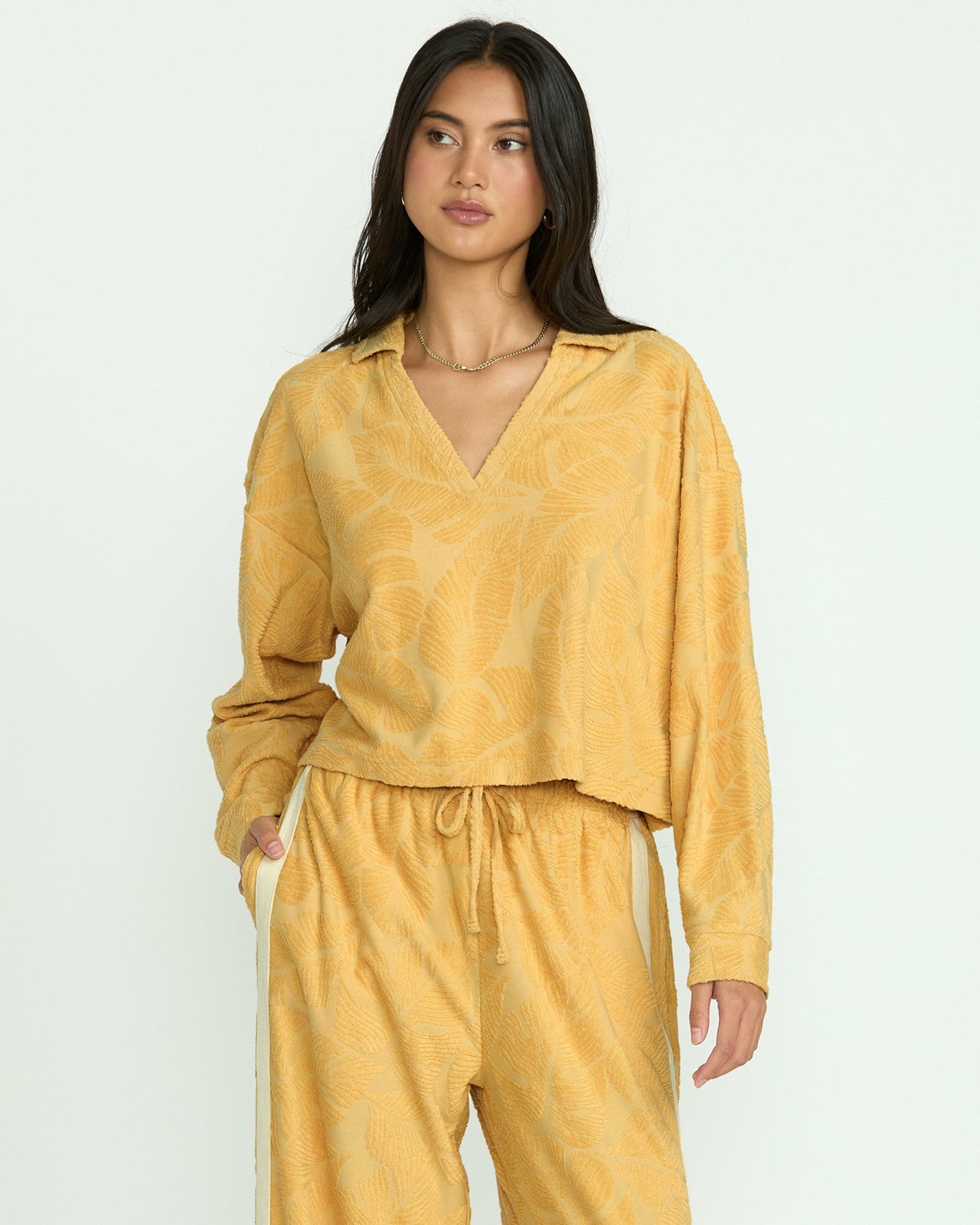 Sun Palm Terry Pullover Sweatshirt - Gold Coast