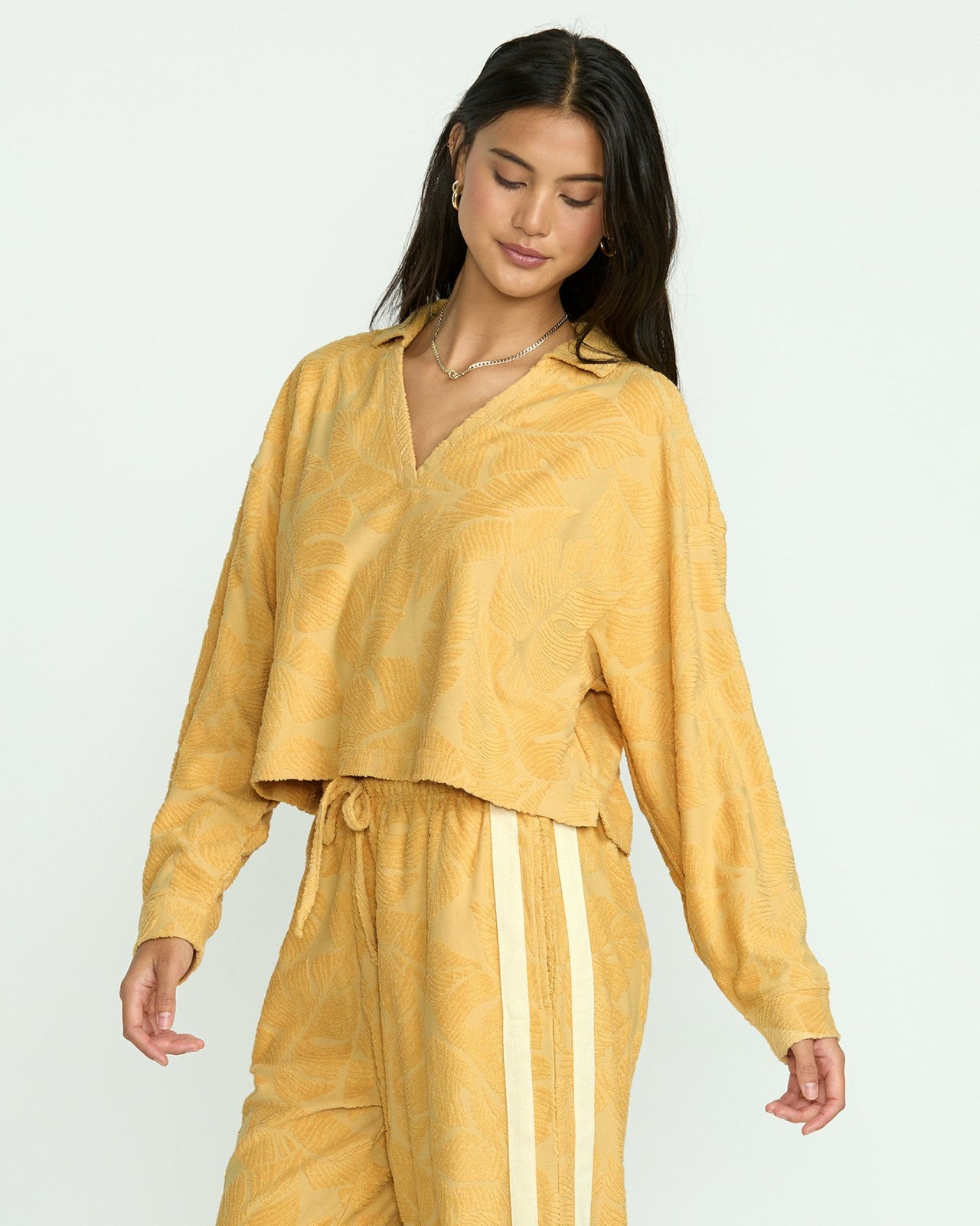 Sun Palm Terry Pullover Sweatshirt - Gold Coast
