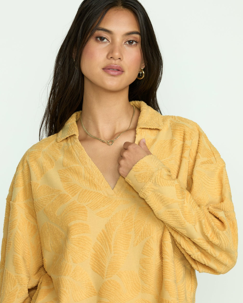 Sun Palm Terry Pullover Sweatshirt - Gold Coast