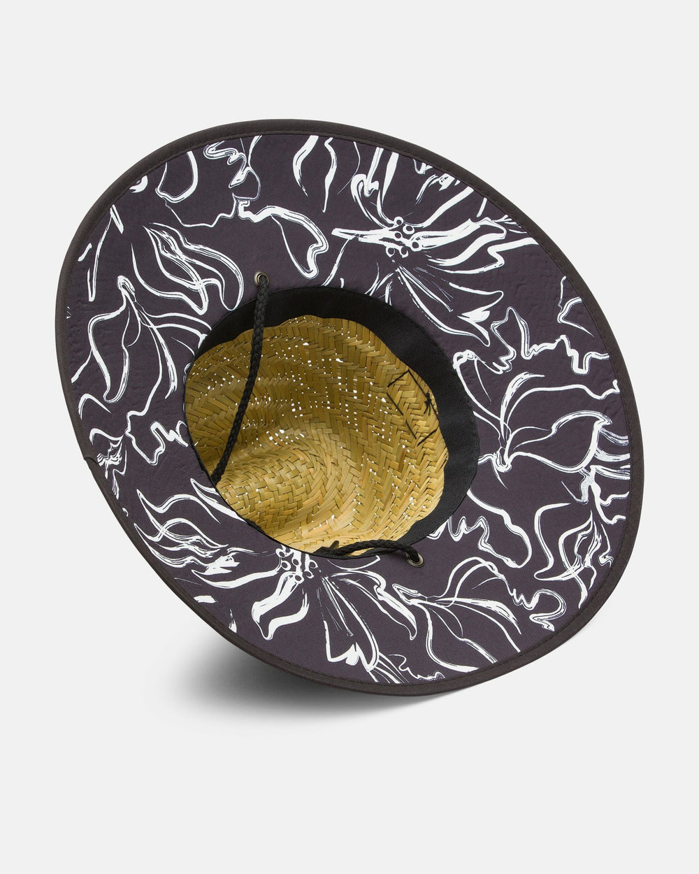 Tides Print Straw Hat - Black