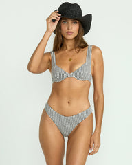 Wave Check Bondi Bikini Bottom - Black Pebble